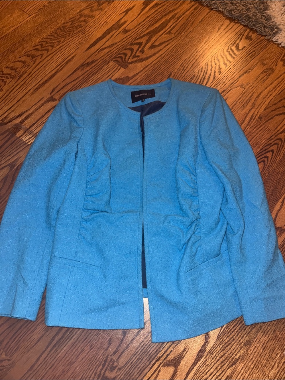 Lafayette 148 New York Bright Turquoise Collarless Textured Jacket